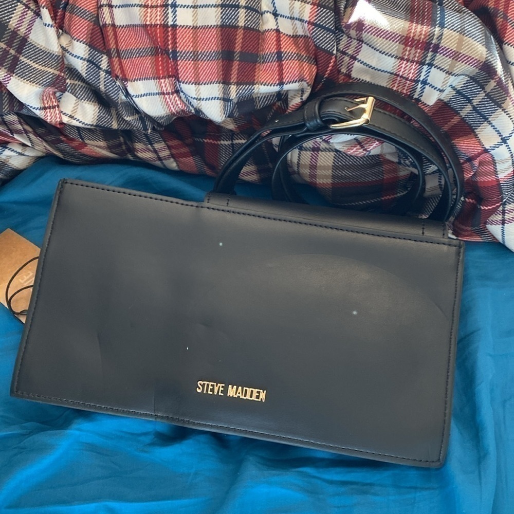 Steve Madden Black gold adjustable removable strap  Blexxy Crossbody Bag Purse - Picture 5 of 11